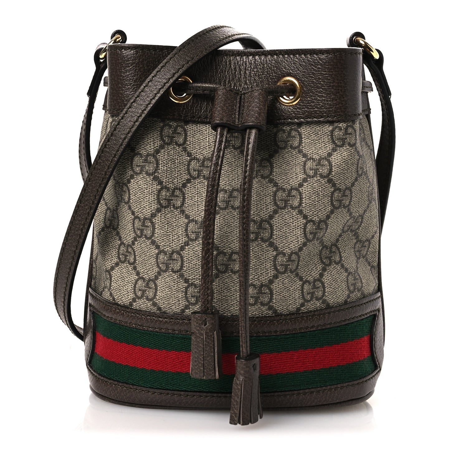 GG Supreme Monogram Web Mini Ophidia Bucket Bag Brown