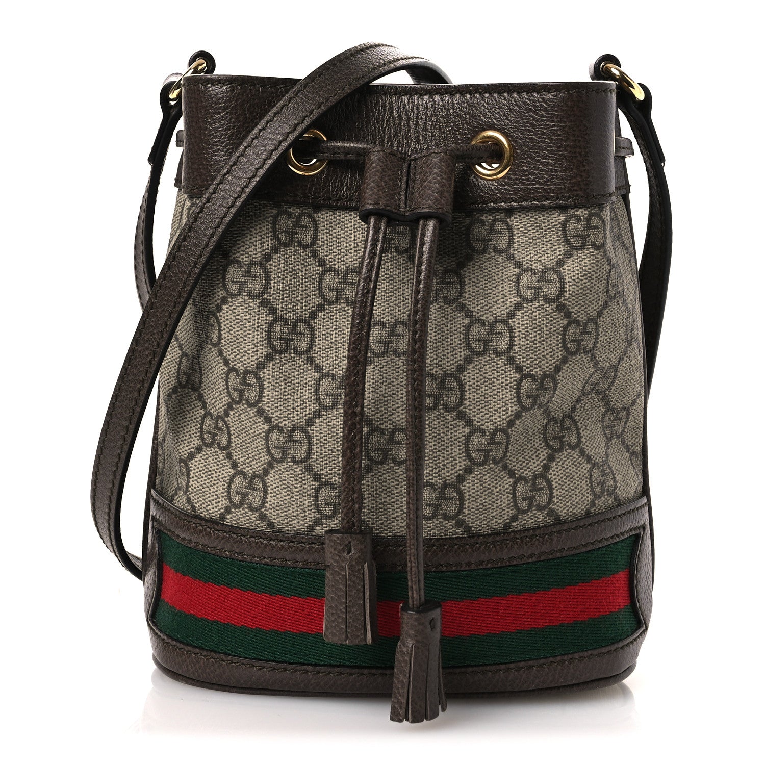 Gucci GG Supreme Monogram Web Mini Ophidia Bucket Bag Brown 1 of 10