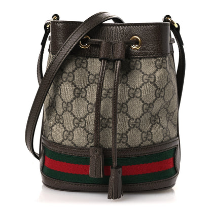 Gucci GG Supreme Monogram Web Mini Ophidia Bucket Bag Brown 1 of 10