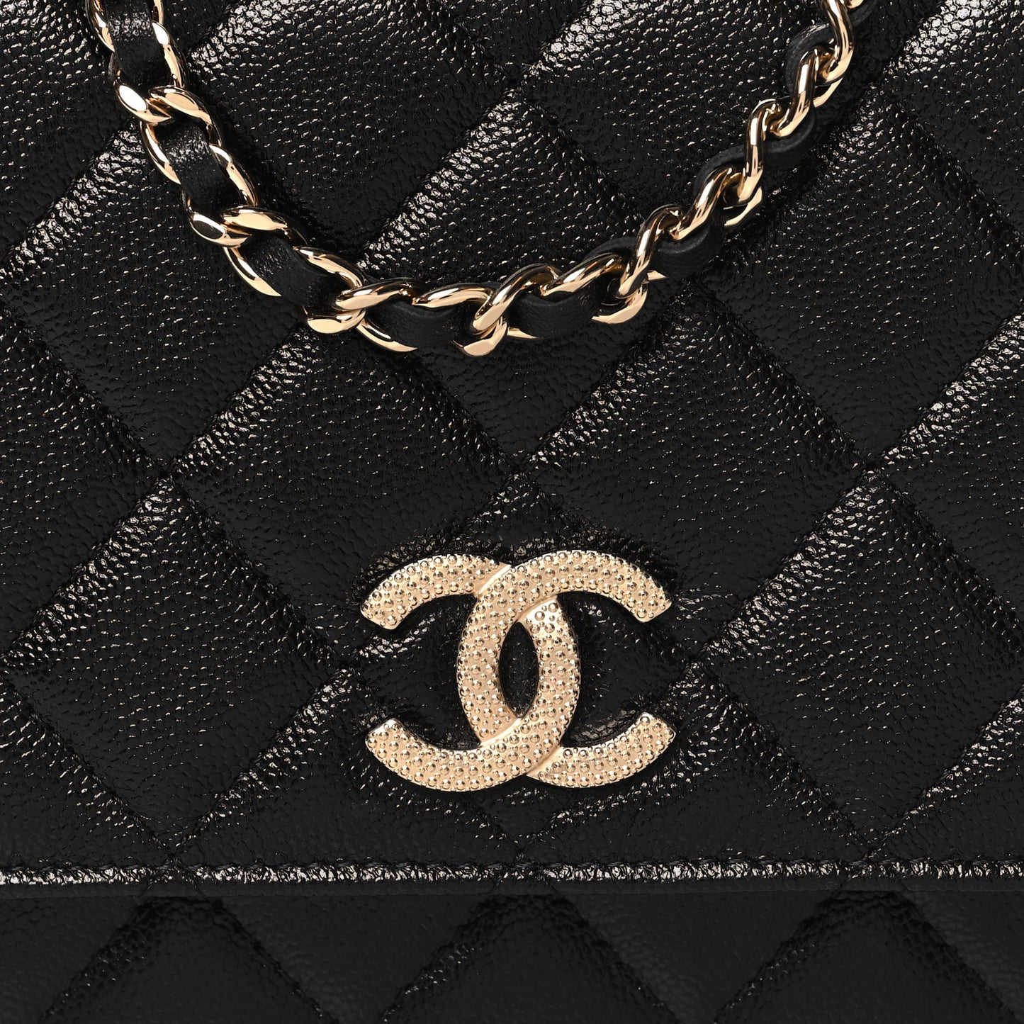 Caviar Quilted Studded CC Wallet on Chain WOC Black