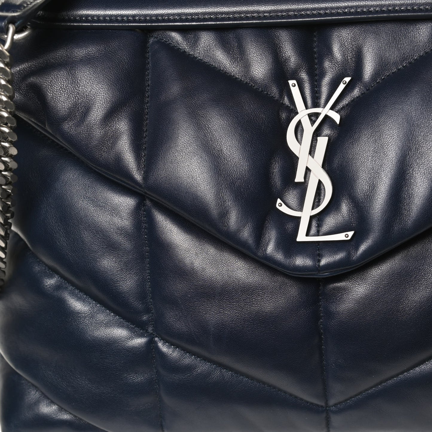 Lambskin Quilted Medium Loulou Puffer Monogram Chain Satchel Navy