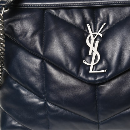 Saint Laurent Lambskin Quilted Medium Loulou Puffer Monogram Chain Satchel Navy 12 of 12
