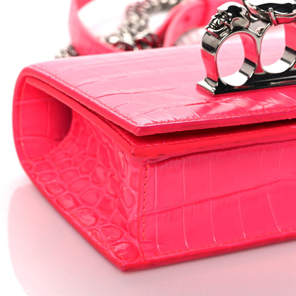 Alexander McQueen Shiny Crocodile Embossed Jeweled Satchel Peony Pink 7 of 10