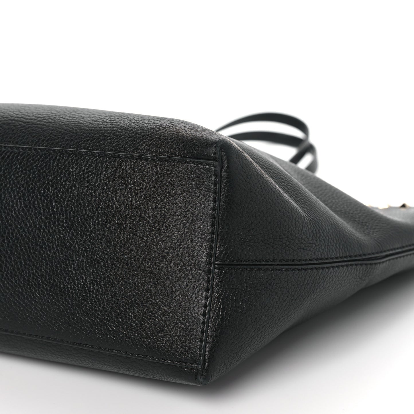 Grained Calfskin Rockstud Shoulder Tote Black