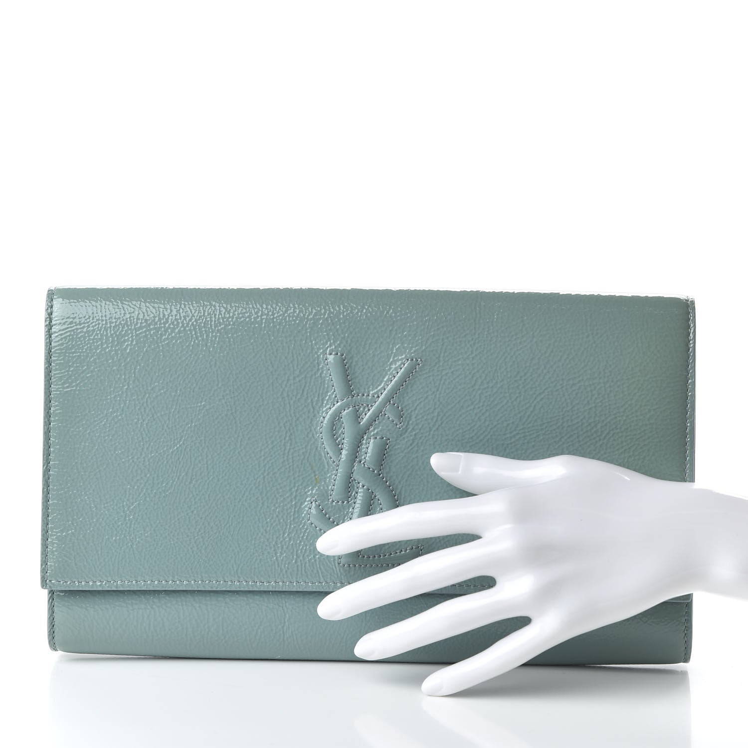 Saint Laurent Textured Patent Large Belle De Jour Clutch Light Blue 2 of 11