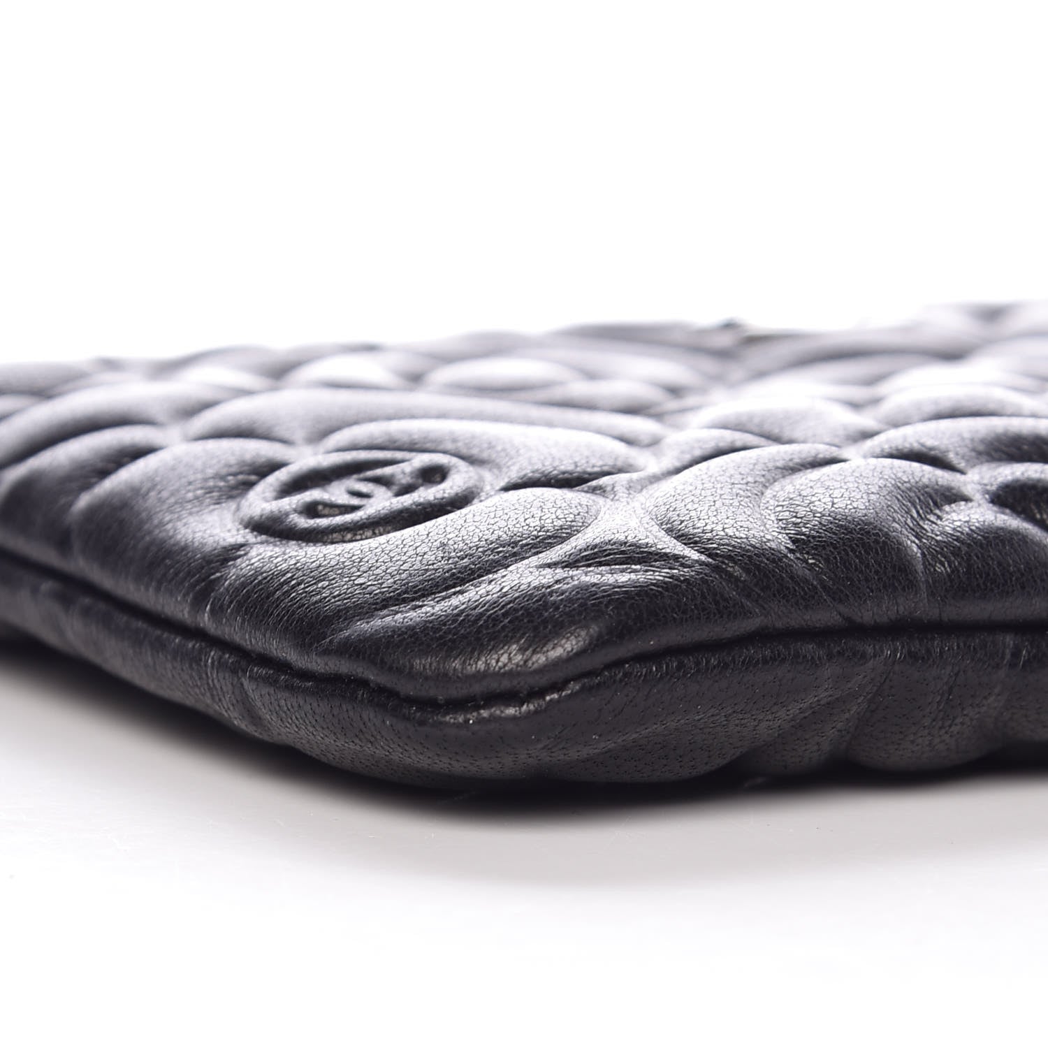 Chanel Goatskin Camellia Embossed Cosmetic Pouch Black 8 of 10