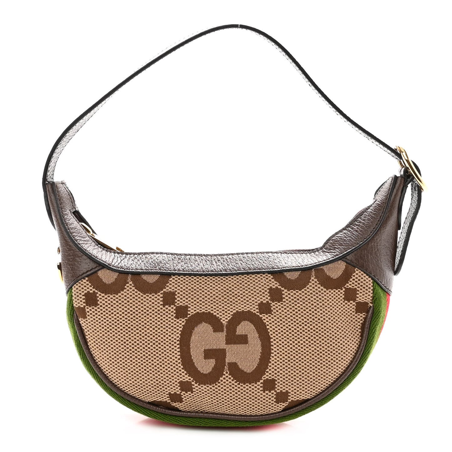Monogram Jumbo GG Textured Dollar Calfskin Web Mini Ophidia Half Moon Hobo Camel Ebony New Acero