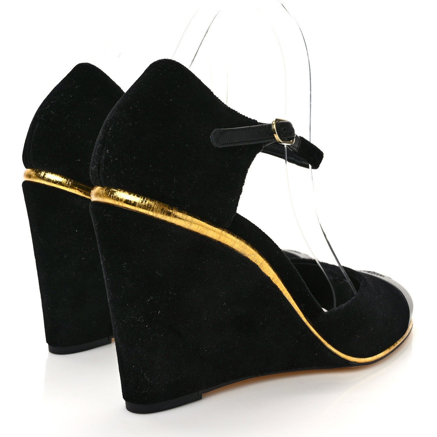 Chanel Velvet Lambskin Cap Toe Wedges 39.5 Black 4 of 8