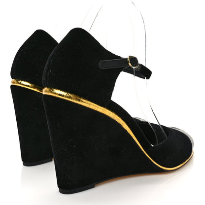 Chanel Velvet Lambskin Cap Toe Wedges 39.5 Black 4 of 8