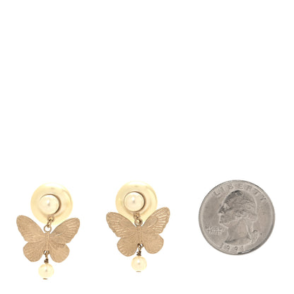 Christian Dior Pearl Butterfly Tribal Earrings Gold 2 of 5