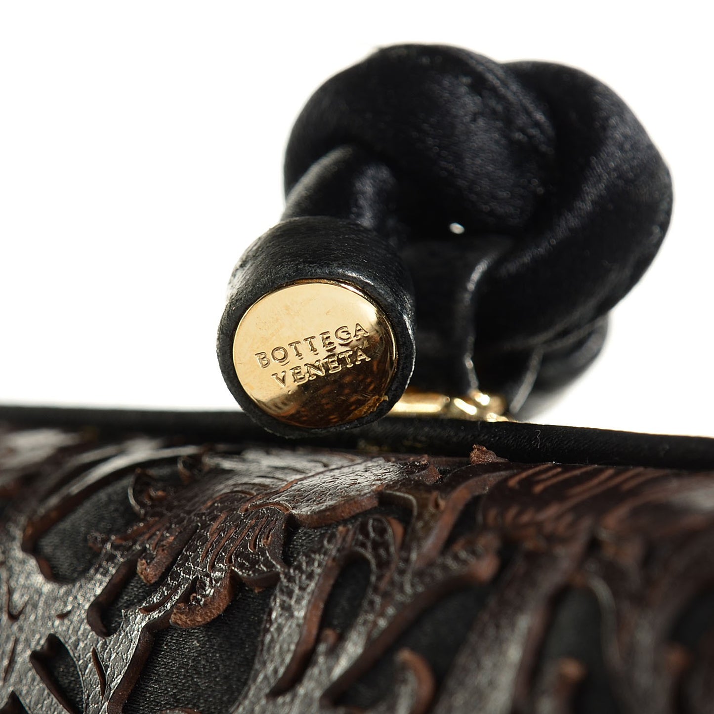 Satin Leather Laser Cut Floral Tassel Clutch