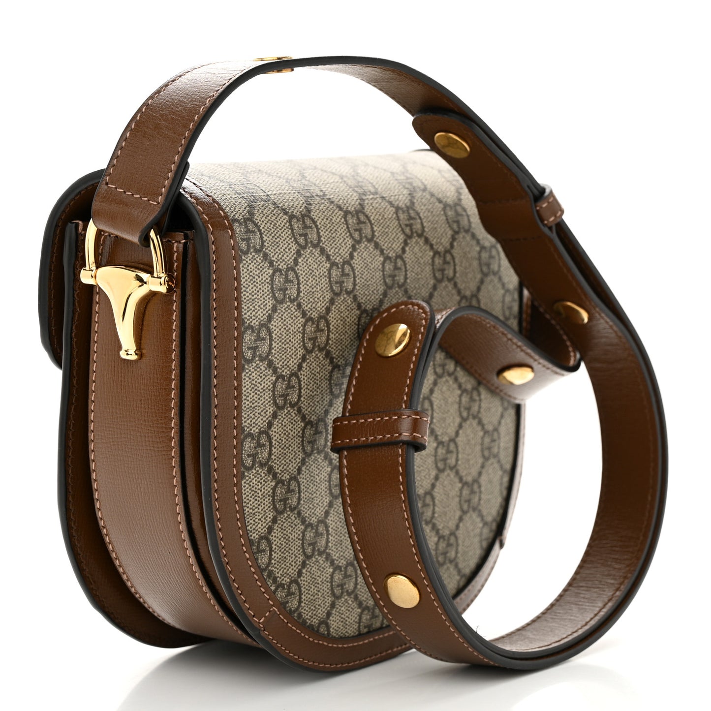 GG Supreme Monogram Mini Horsebit 1955 Rounded Shoulder Bag Beige Brown Sugar