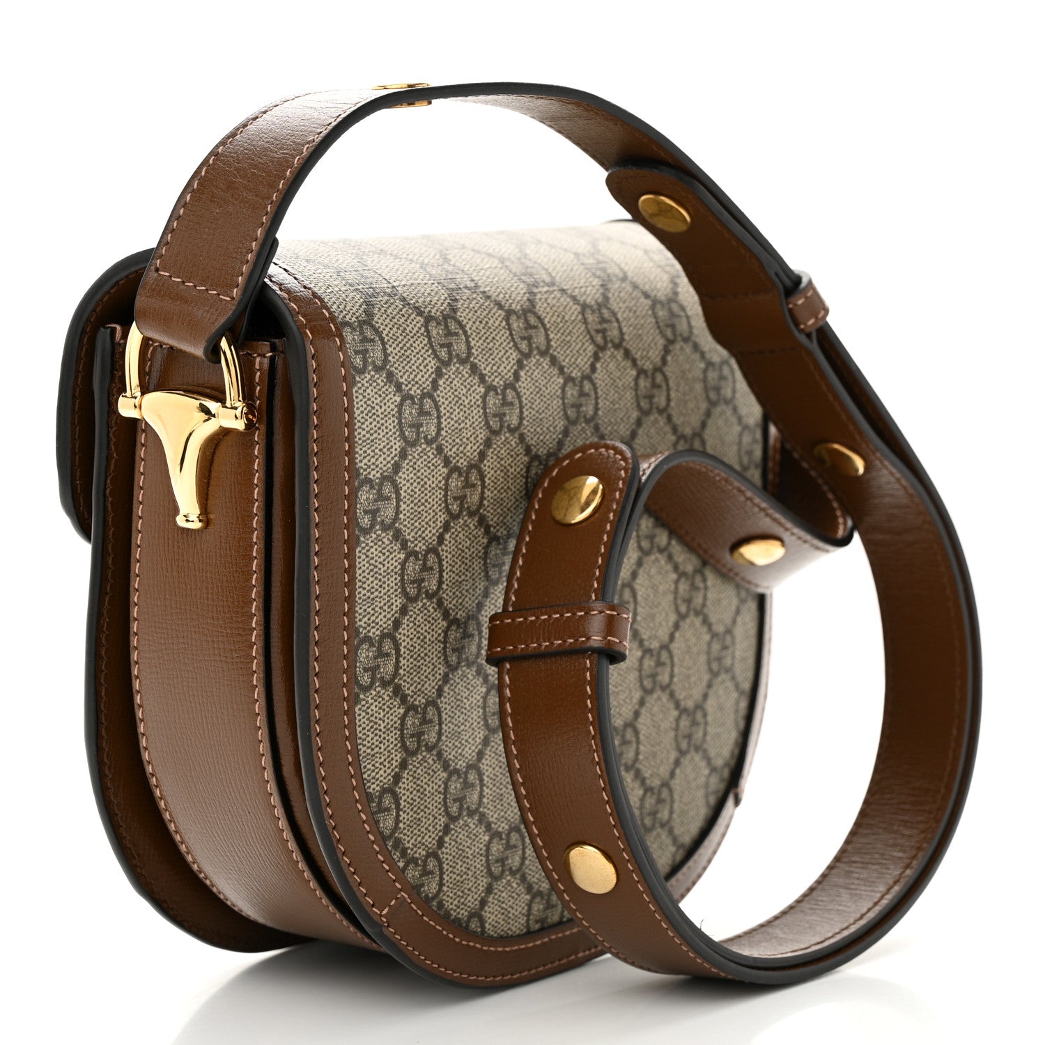 Gucci GG Supreme Monogram Mini Horsebit 1955 Rounded Shoulder Bag Beige Brown Sugar 3 of 9