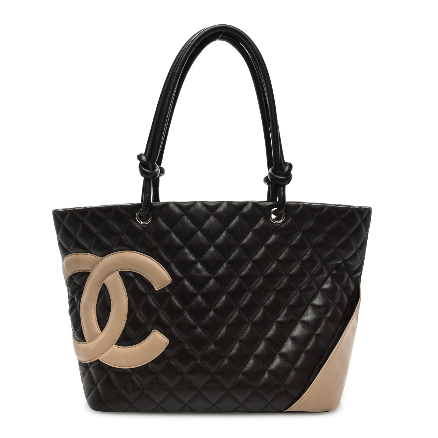Calfskin Quilted Large Cambon Tote Brown Beige