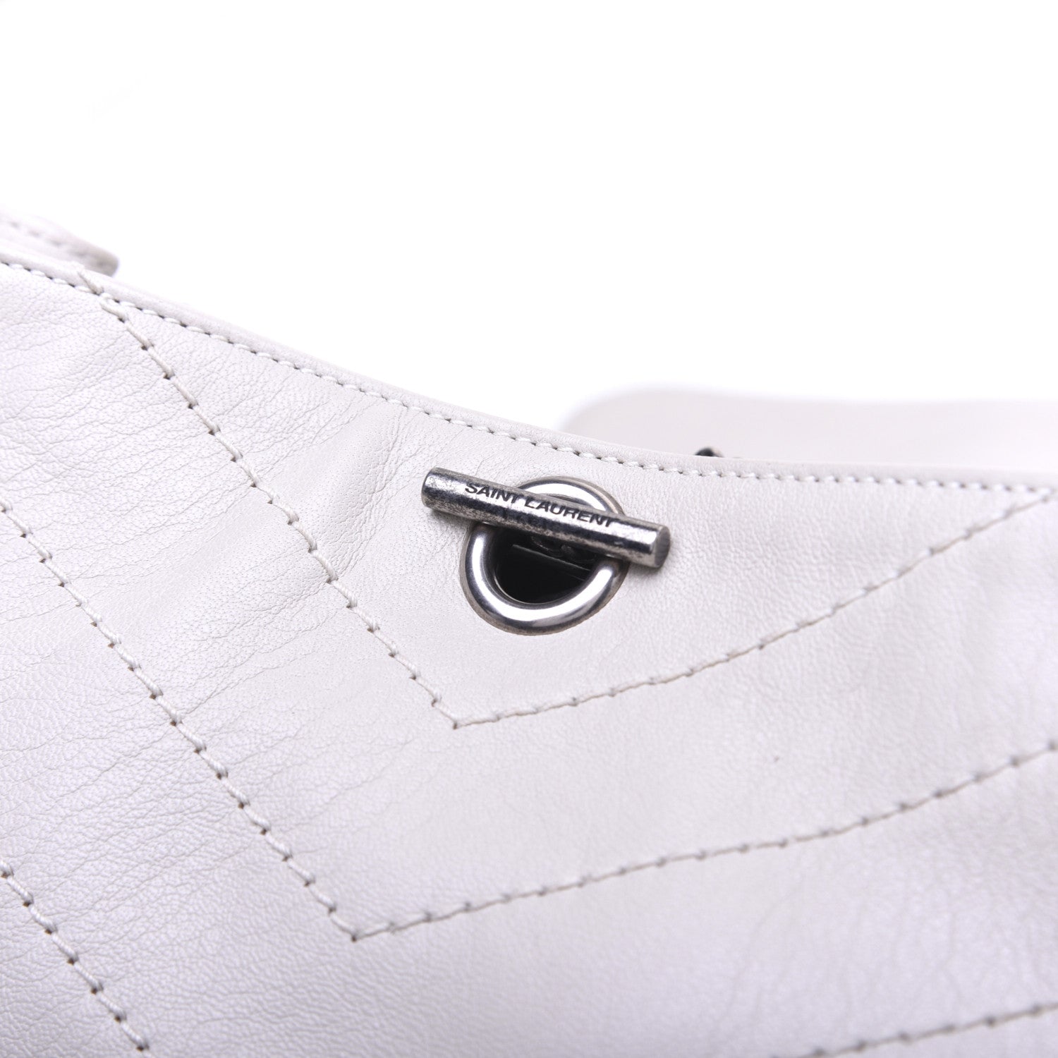 Saint Laurent Pebbled Lambskin Chevron Monogram Small Nolita White Vintage White Vintage 12 of 14