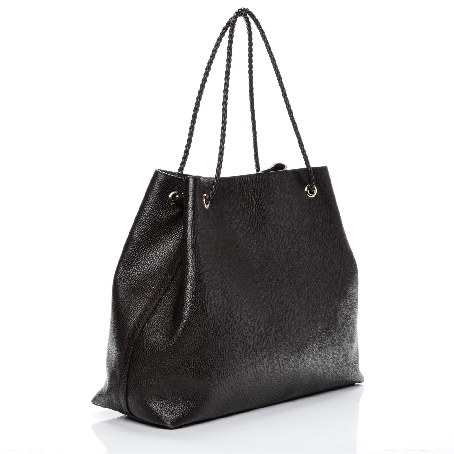Calfskin Large Gifford Braided Handle Tote Dark Brown