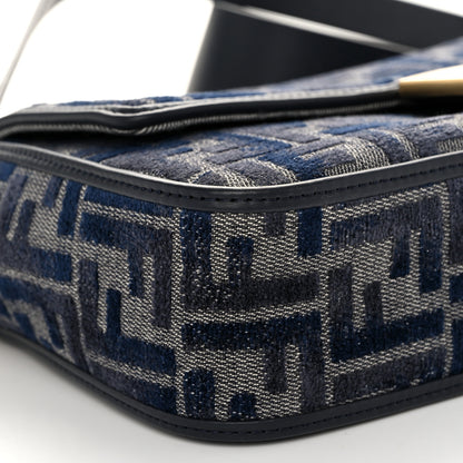 Fendi Chenille FF Embroidered Baguette Dark Blue Grey 8 of 9
