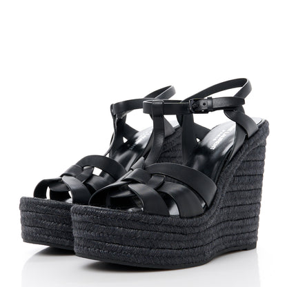 Saint Laurent Calfskin Tribute 95 Platform Espadrille Wedge Sandals 39 Black 3 of 8