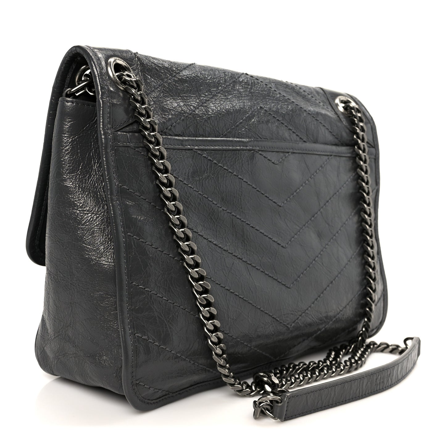 Crinkled Calfskin Matelasse Monogram Medium Niki Chain Satchel Fog
