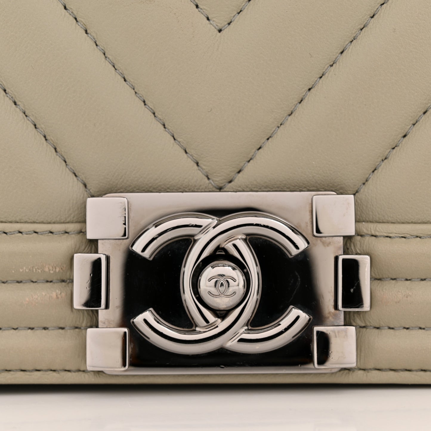 Calfskin Chevron Quilted Medium Boy Flap Grey