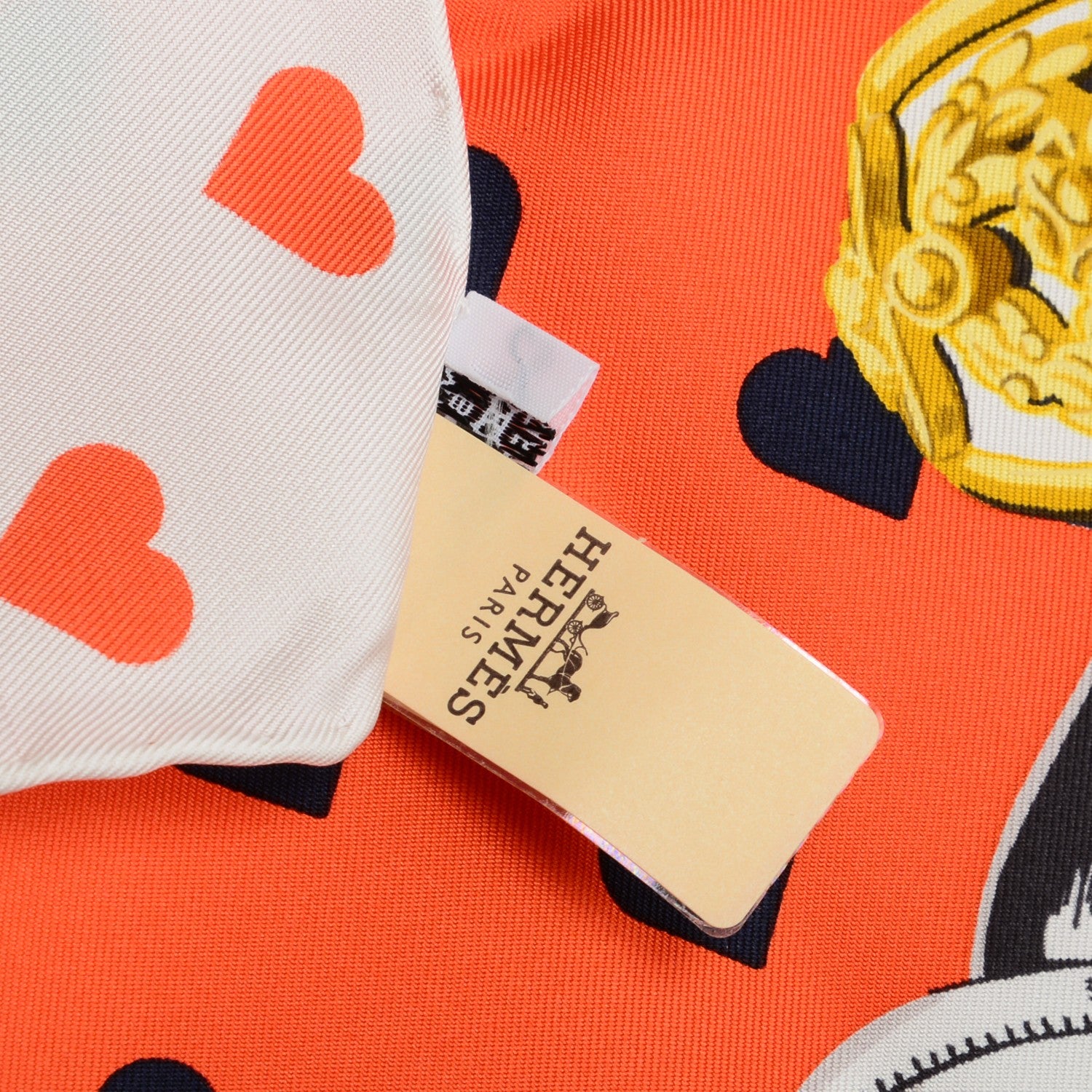 Hermes Silk Bride De Gala Love Scarf 90 Orange Marine White 6 of 6