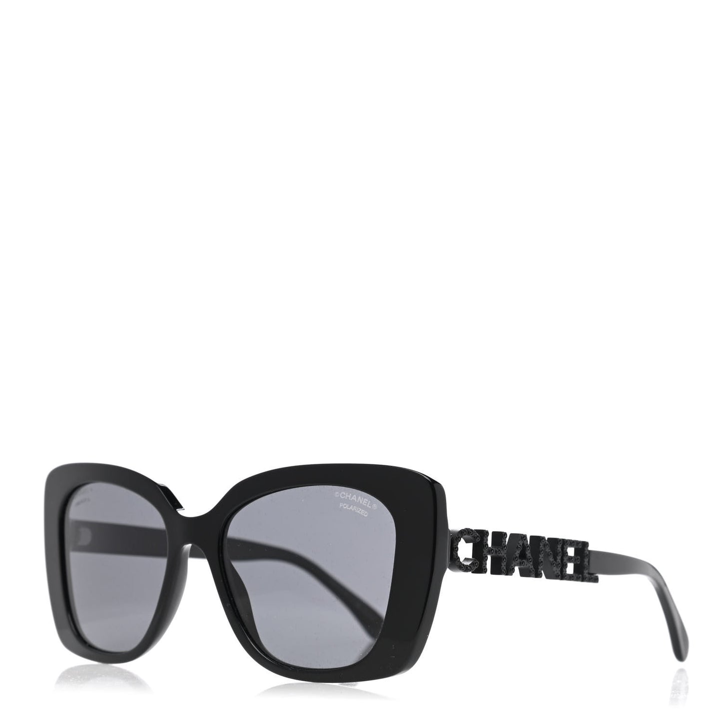 Acetate Strass Polarized Square Sunglasses 5422-B Black