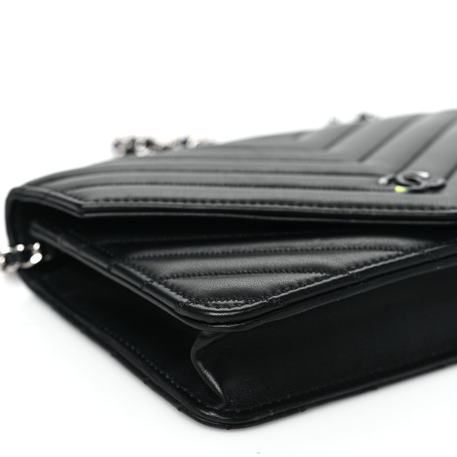 Chanel Sheepskin Chevron Wallet On Chain WOC Black 10 of 11