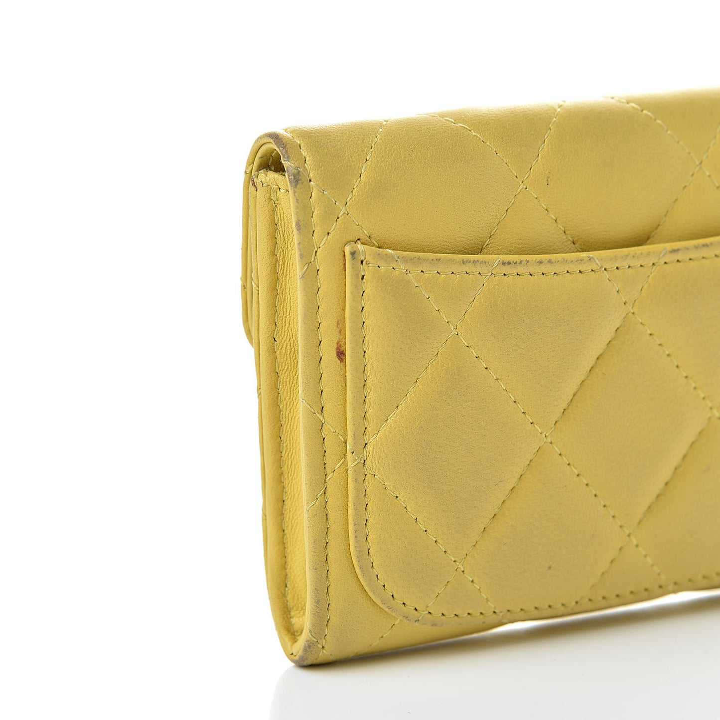 Lambskin Quilted Flap Card Holder Yellow
