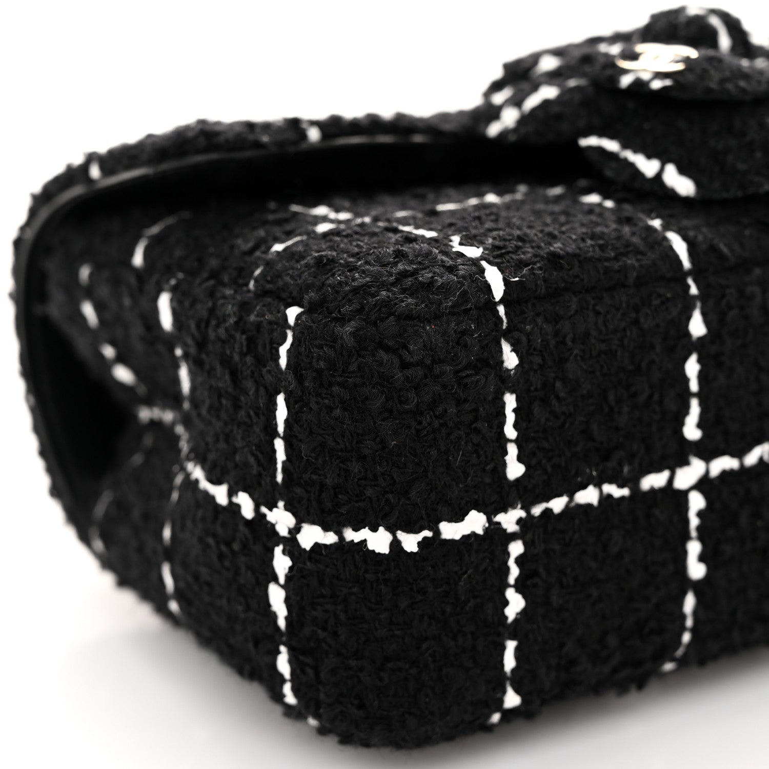 Chanel Tweed Quilted Small Camellia Flap Black Pink 9 of 10