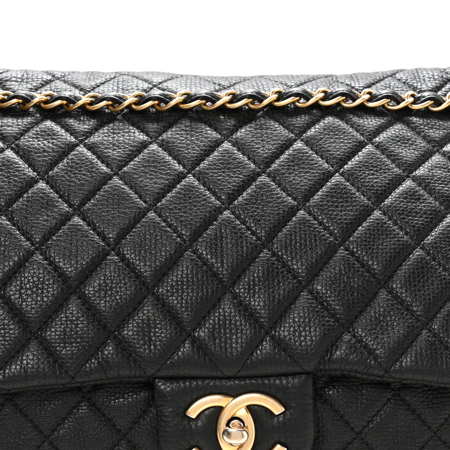 Grained Calfskin Quilted XXL Travel Flap Bag Black