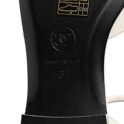Chanel Lambskin Patent Calfskin Cap Toe Camellia Mary Jane Flats 37 White Black 7 of 10