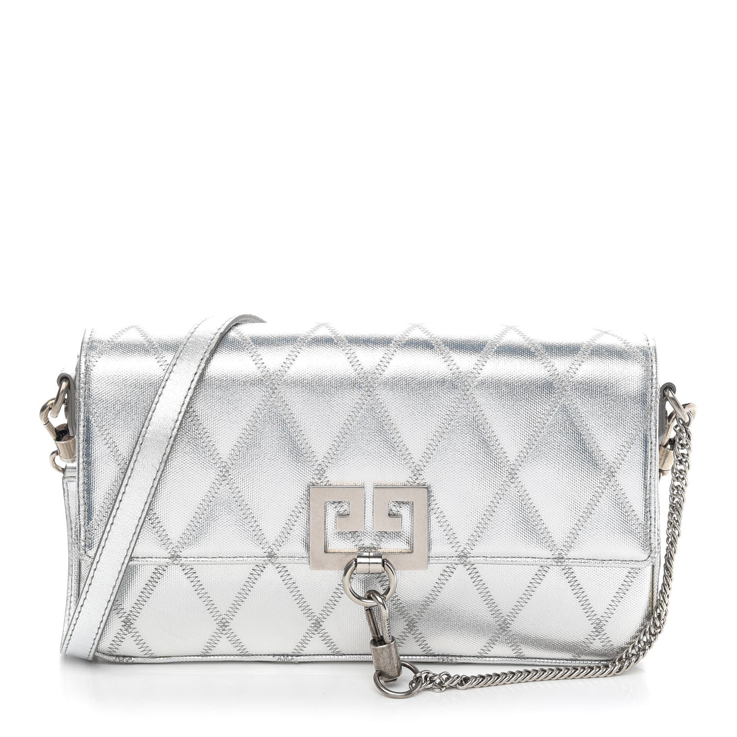 Givenchy Metallized Canvas Charm Shoulder Bag Silver 1 of 8