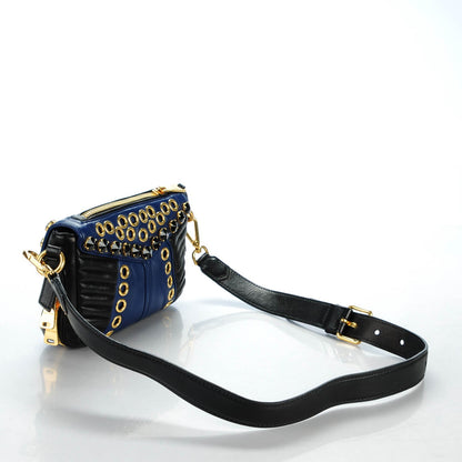 Miu Miu Nappa Swarovski Crystal Embellished Biker Shoulder Bag Blue Black 3 of 7