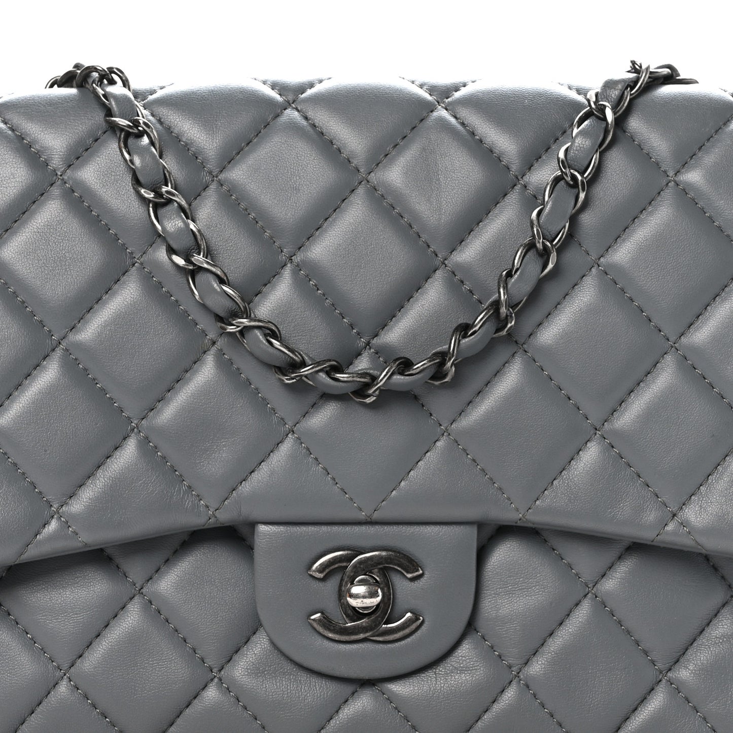 Lambskin Large Around Pockets Flap Dark Grey