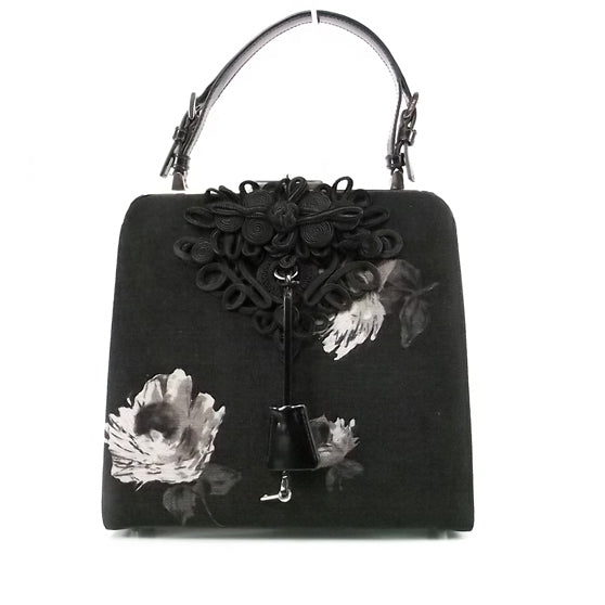 Velluto Rose Print Frame Bag Black
