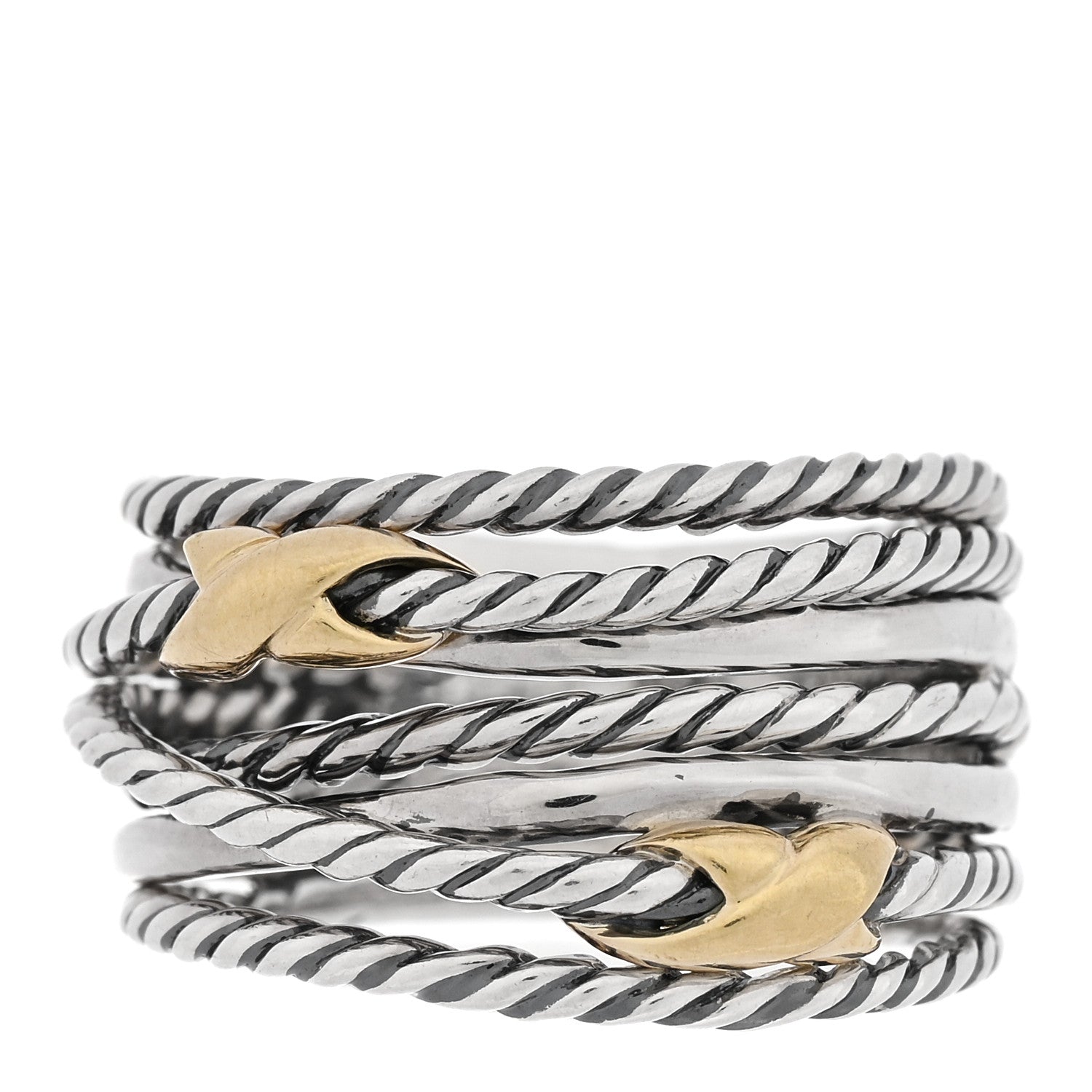 David Yurman Sterling Silver 18K Yellow Gold Double X Crossover Ring 52 6 1 of 5