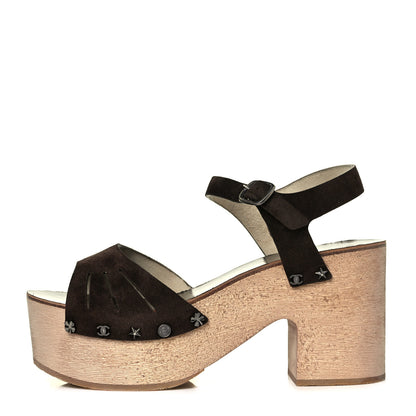 Chanel Suede Wooden Studded Platform Sandals 41 Brown 1 of 9