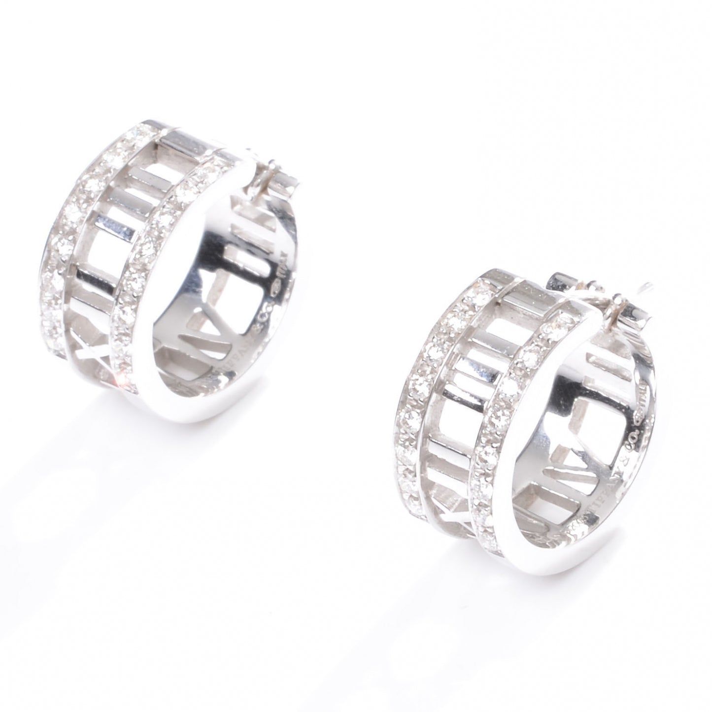 18K White Gold Diamond Atlas Open Hoop Earrings