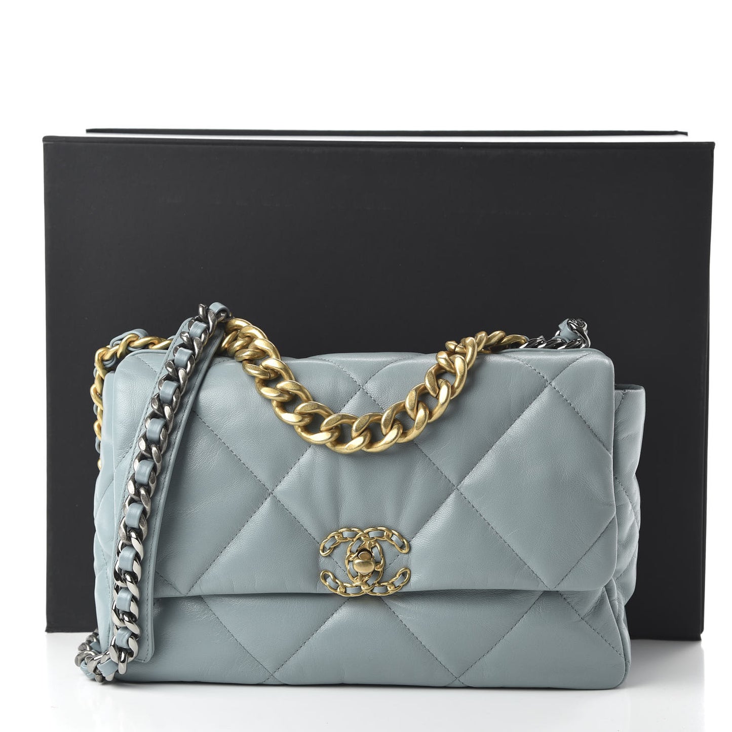 Goatskin Quilted Large 19 Flap Blue