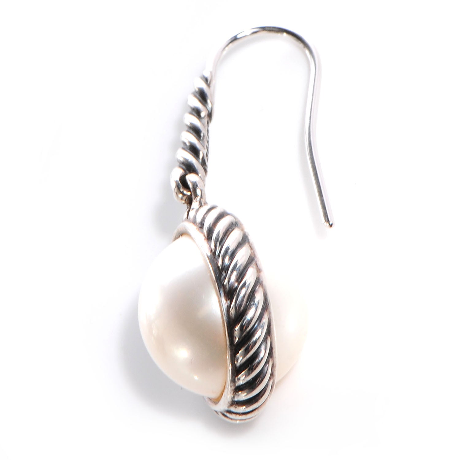 David Yurman Sterling Silver Pearl 9mm Cable Drop Earrings 3 of 5