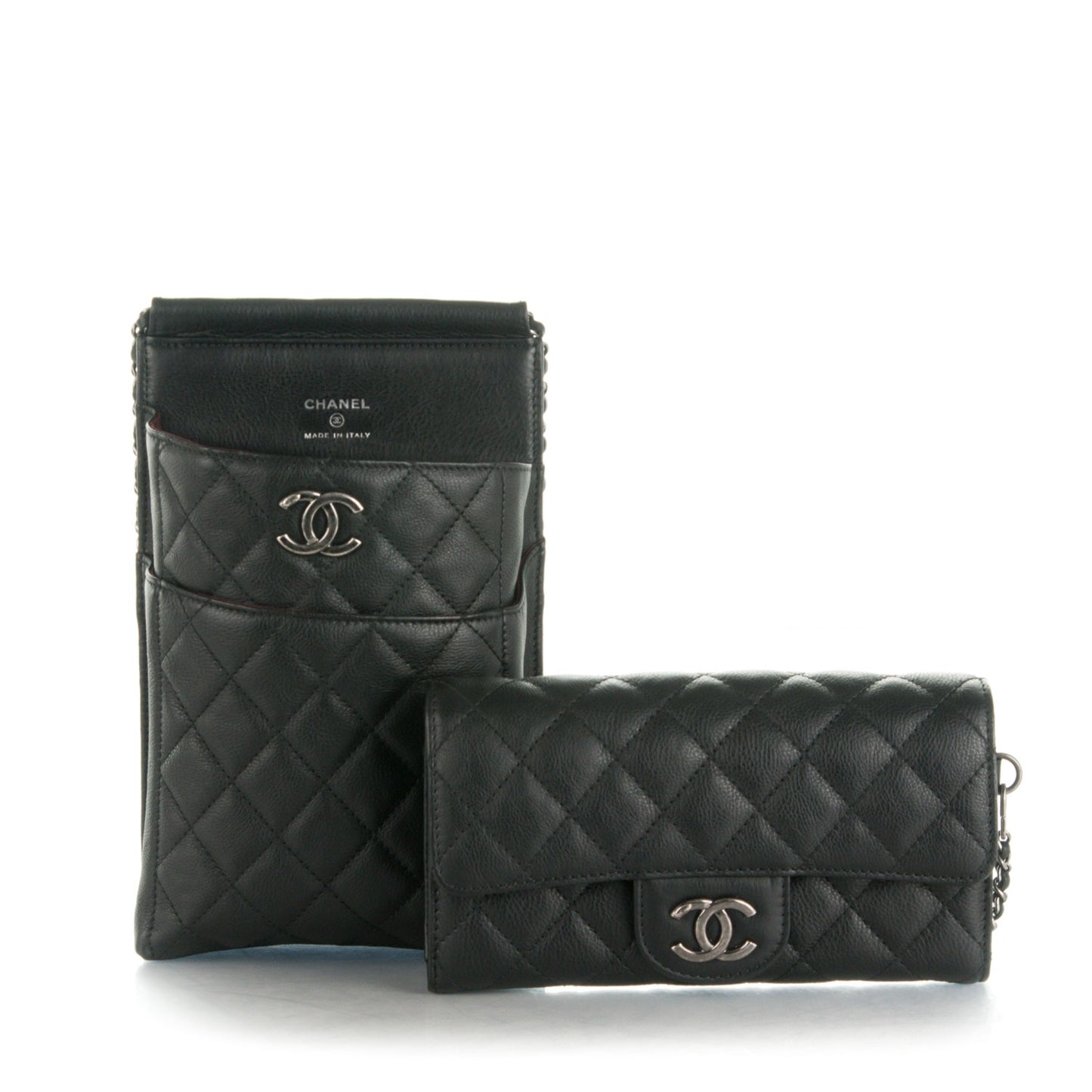 Calfskin Quilted CC Waiter Clutch Clutch With Chain Black