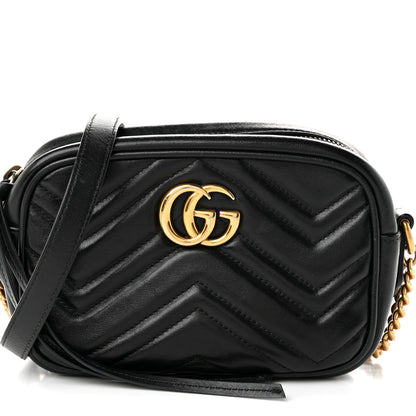Gucci Calfskin Matelasse Mini GG Marmont Chain Shoulder Bag Black 7 of 9