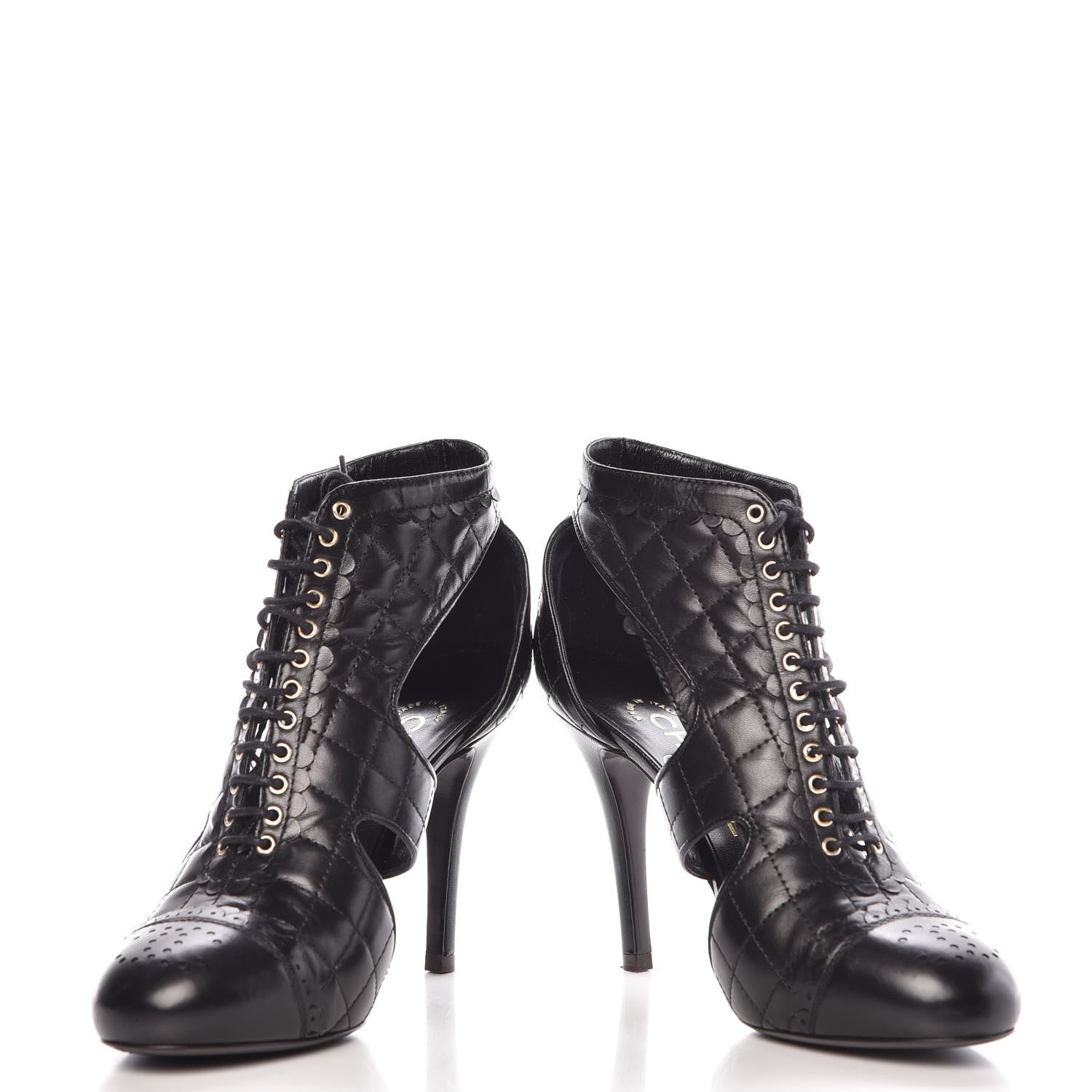 Chanel Calfskin Quilted Cut Out Boots 37 Black 5 of 12