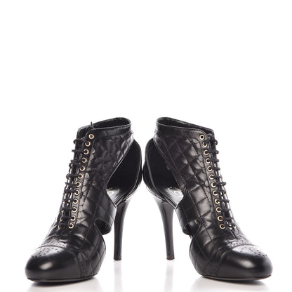 Chanel Calfskin Quilted Cut Out Boots 37 Black 5 of 12
