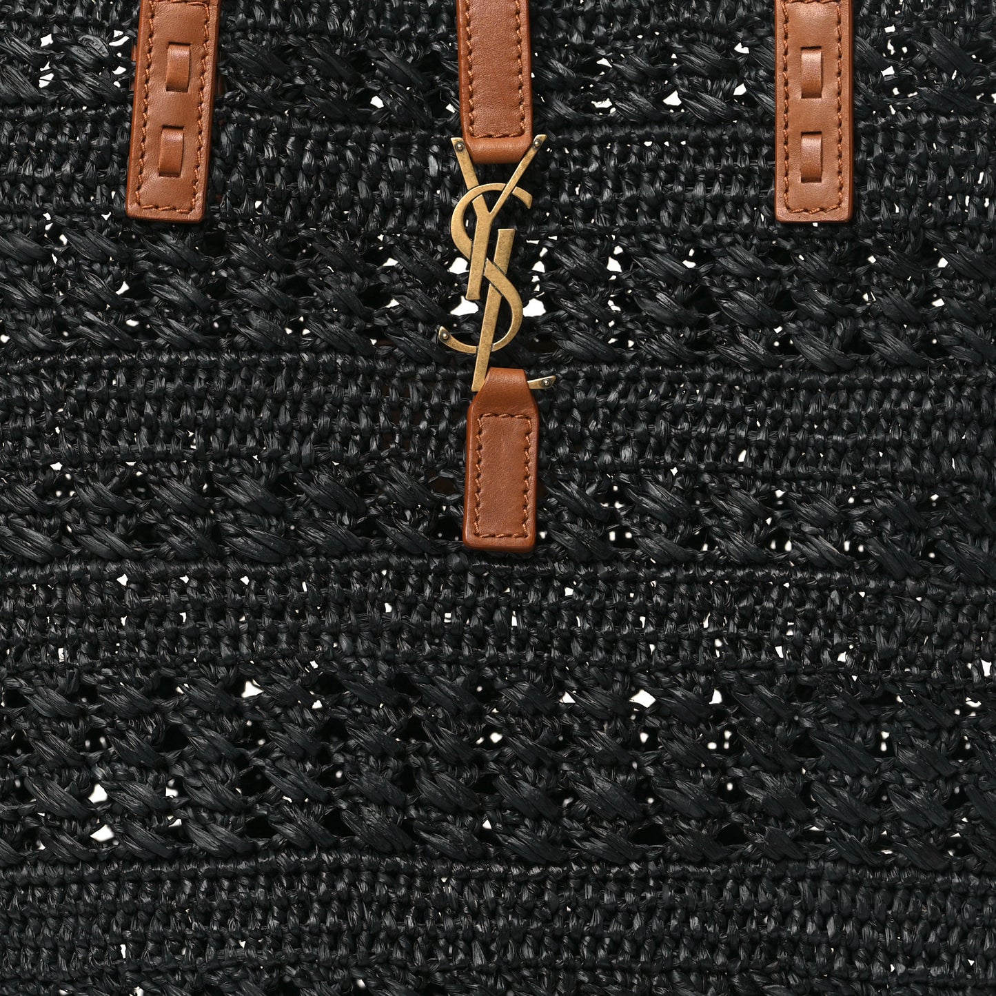 Raffia Calfskin Medium Panier Tote Black