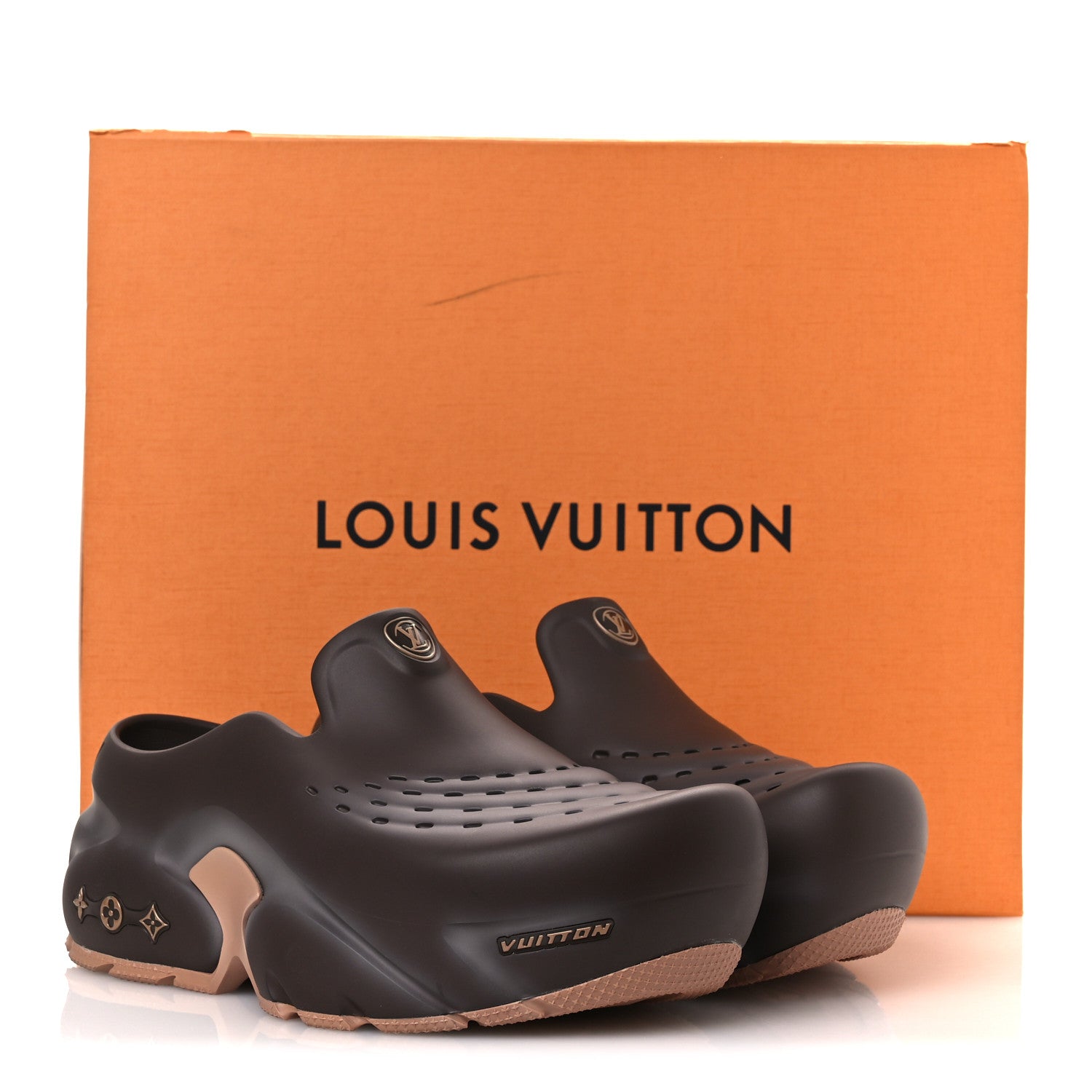 Louis Vuitton Rubber Mens LV Shark Clogs 8 Mocha 1779731