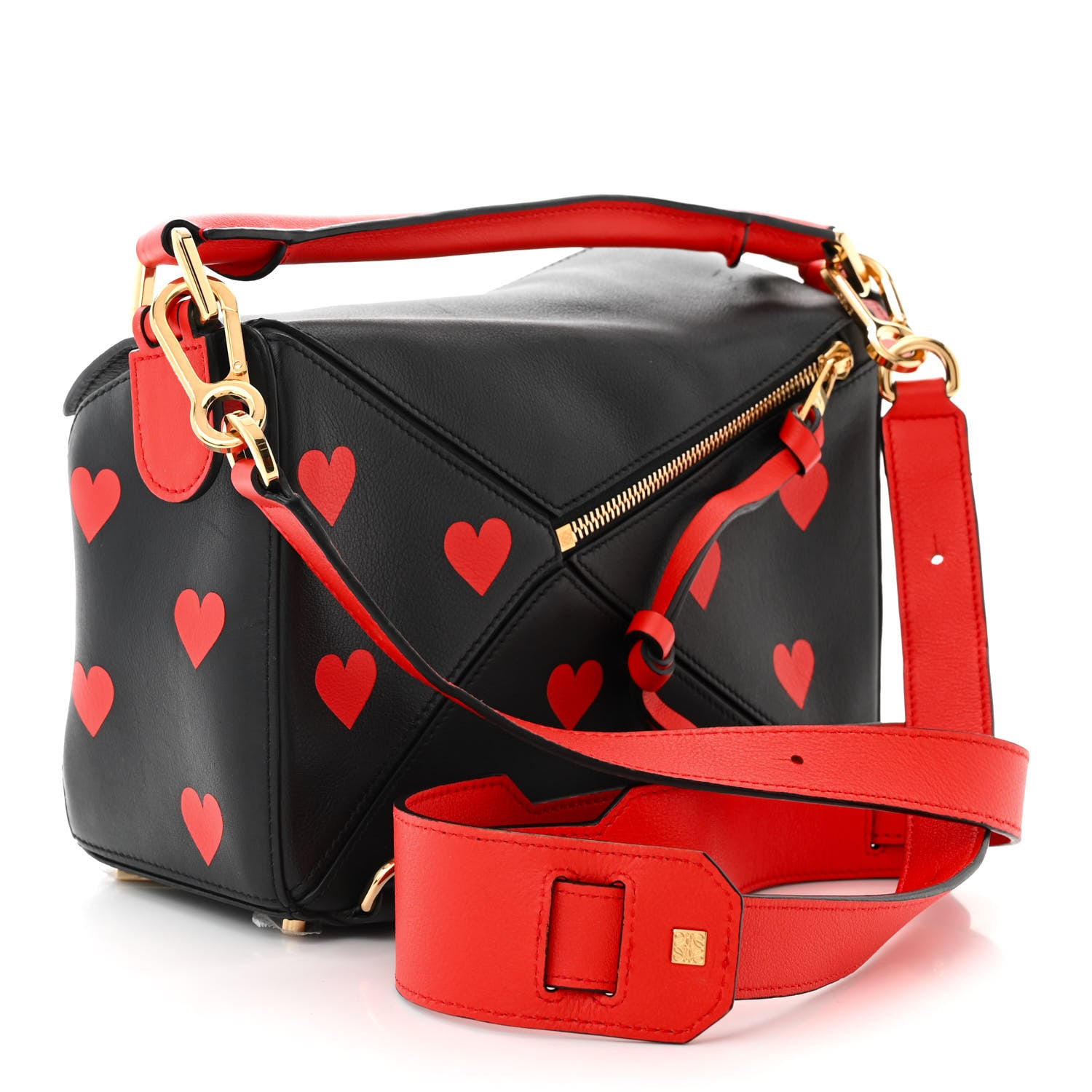 LOEWE ハート型ケース レッド　未使用品 Loewe Calfskin Heart Print Small Puzzle Bag Black Red 1541620