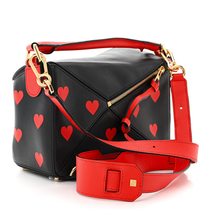 Loewe Calfskin Heart Print Small Puzzle Bag Black Red 3 of 10