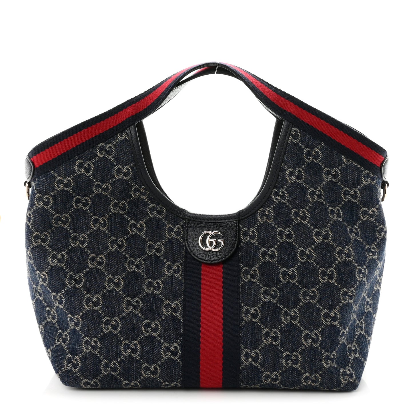 Denim GG Monogram Web Small Giglio Tote Blue White