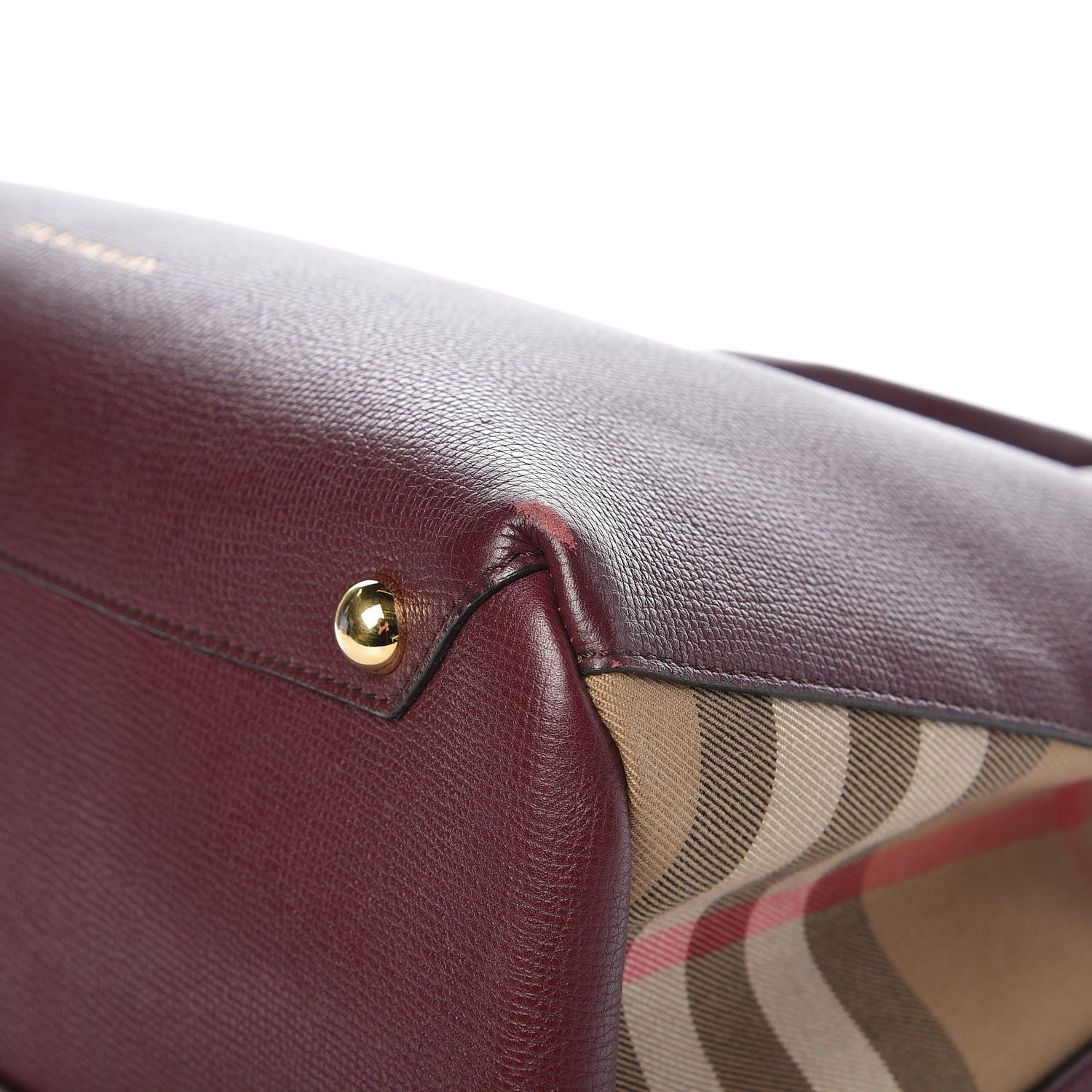 Burberry Grainy Calfskin House Check Medium Banner Tote Mahogany Red 10 of 12